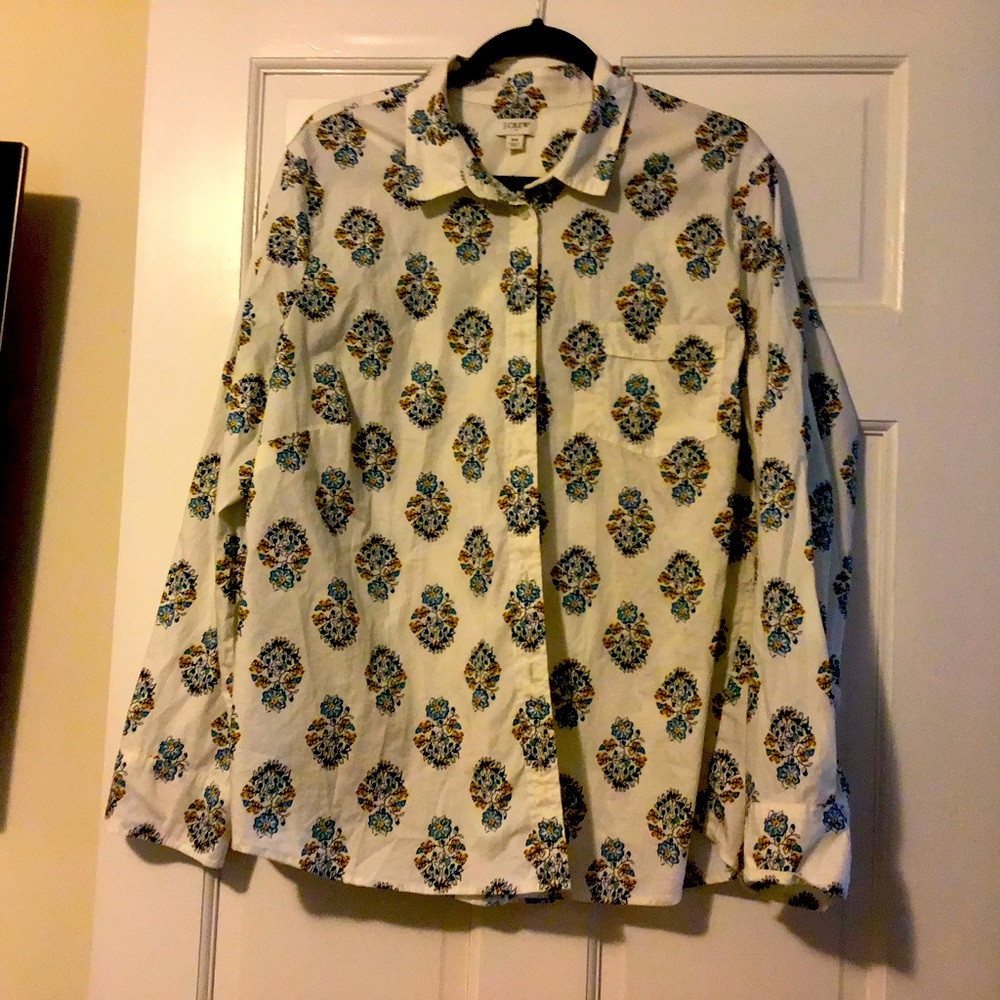 J. Crew White and Blue Floral Button Down Shirt